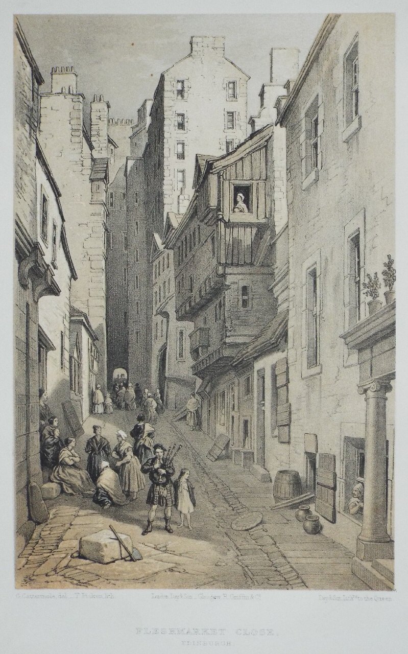 Lithograph - Fleshmarket Close. Edinburgh. - Picken